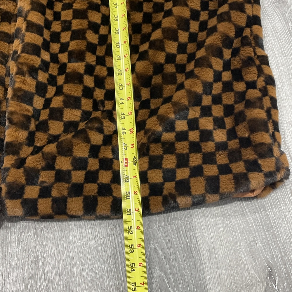 Pretty Little‎ Thing Brown STONE Checked Faux Fur Coat Women's Size 18 - Picture 15 of 16